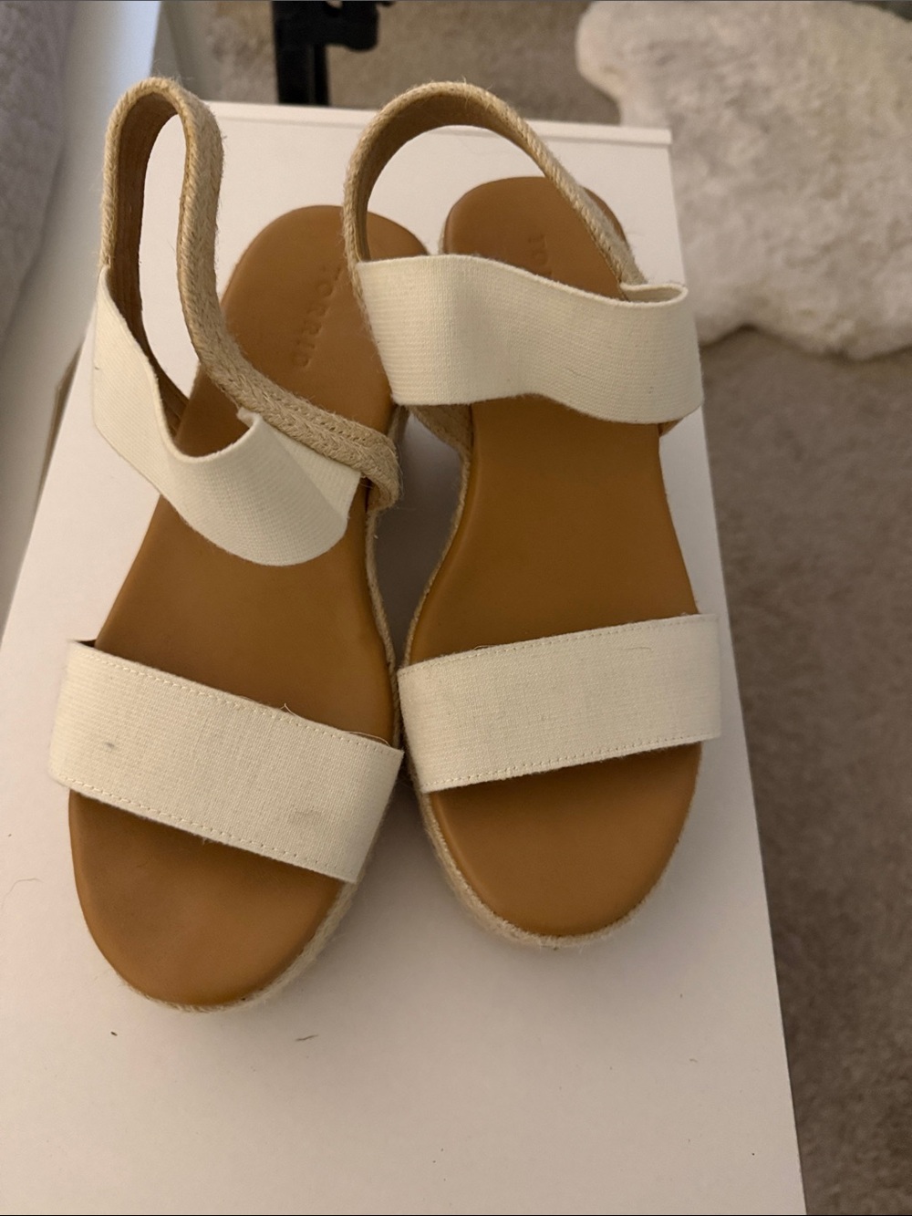 Neutral Canvas Slingback Wedge Sandals - Women's Cream